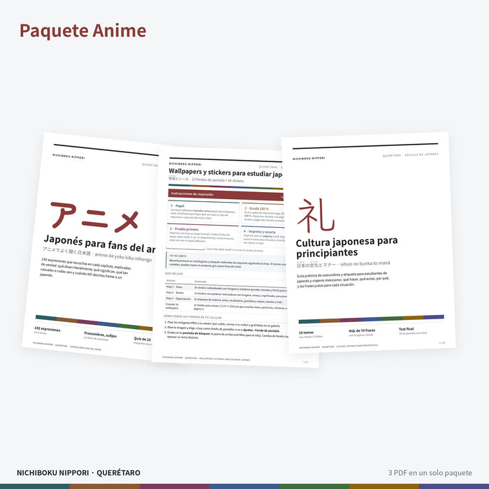 Portada del Paquete Anime: los PDF de japonés que incluye