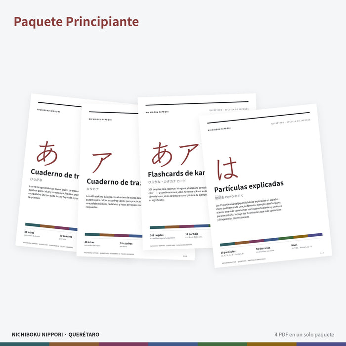 Portada del Paquete Principiante: los PDF de japonés que incluye